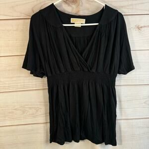 Michael Kors Black Surplice Elastic Waist Blouse Size XS
